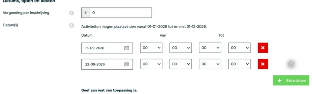 De keuze tussen losse activiteiten en een reeksactiviteit, die verschijnt bij een tweede datum