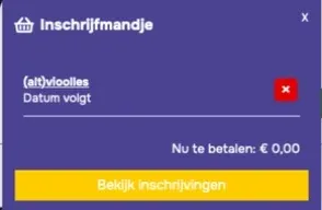 Het zijpaneel van het inschrijfmandje met de activiteit en de knop om verder te gaan